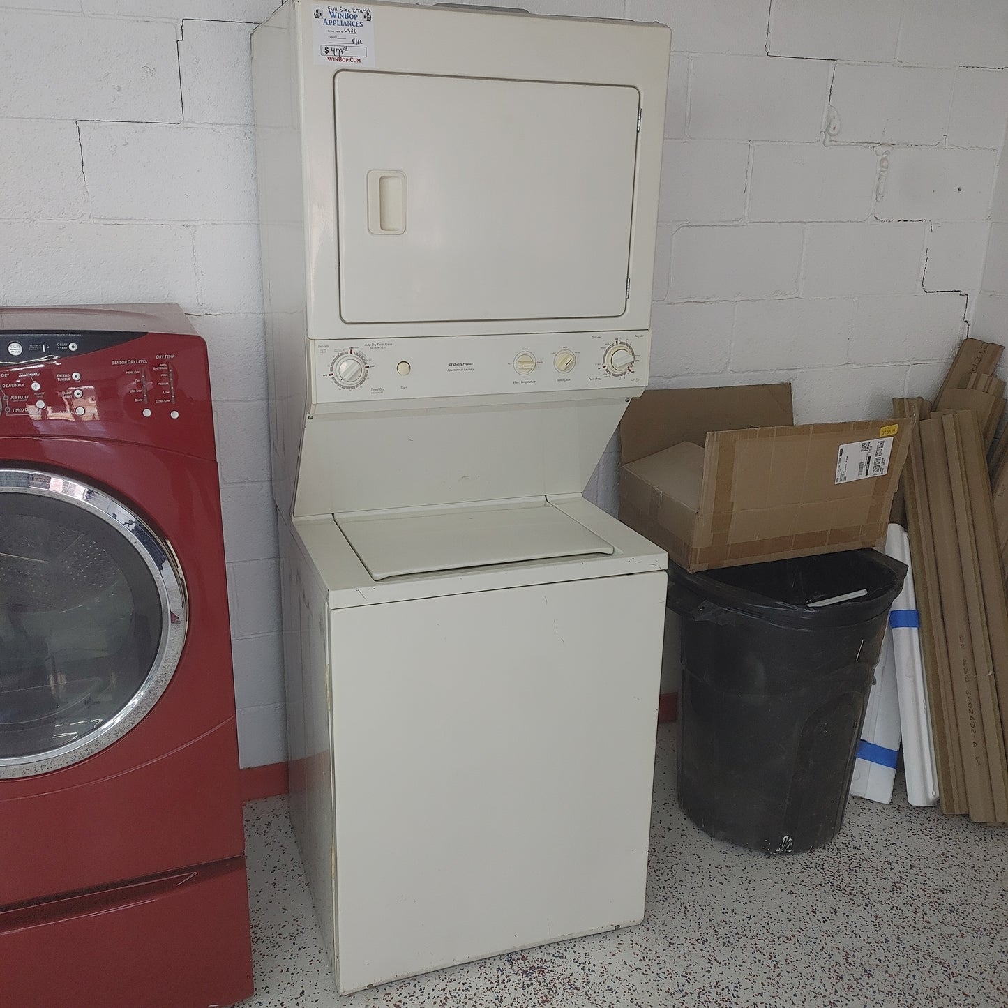 Used GE Full Size Electric Stack Washer Dryer set. 220v electric